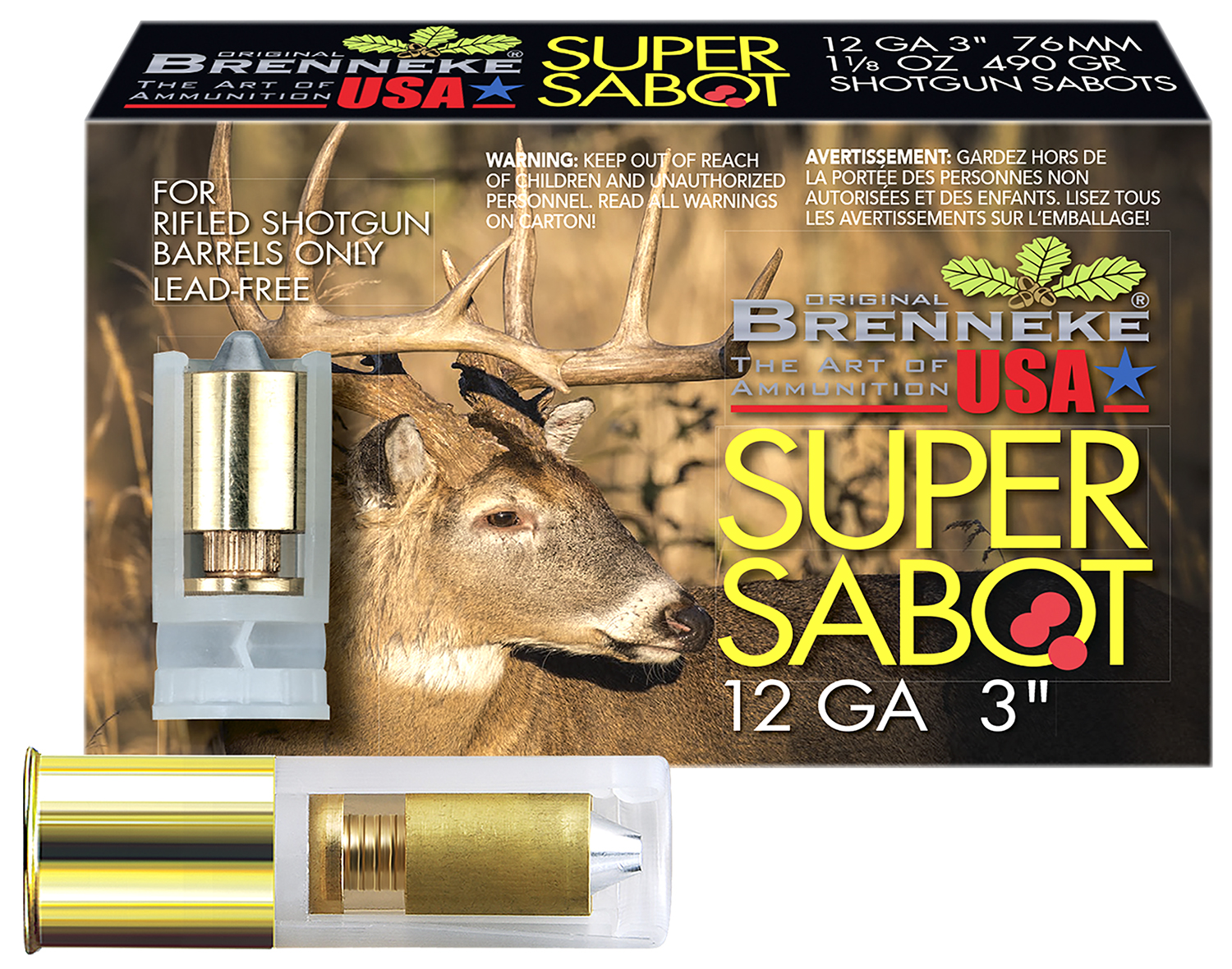 Brenneke SL123SUS SuperSabot 12Gauge 3″ 1 1/8oz Sabot Slug Shot 5 Per Box/50 Case
