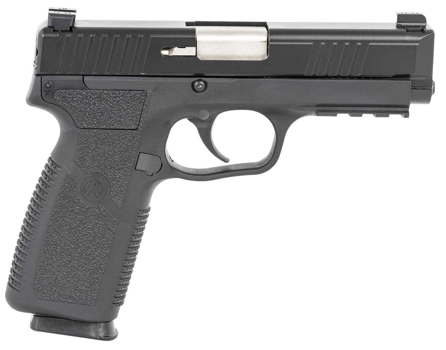 Kahr Arms TP90S94N TP9-2 9mm Luger Caliber with 4″ Barrel, 8+1 Capacity, Black Finish Picatinny Rail Frame, Serrated Matte Black Stainless Steel Slide, Textured Polymer Grip & TruGlo Night Sights