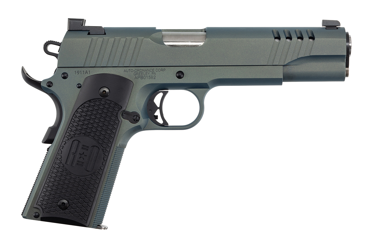 Auto-Ordnance 1911TCAC7 1911  45 ACP 7+1 5″ Stainless Steel Barrel, Serrated Stainless Steel Slide, Northern Lights Cerakote Steel Frame w/Beavertail, Armor Black Cerakote Engraved Aluminum Grip