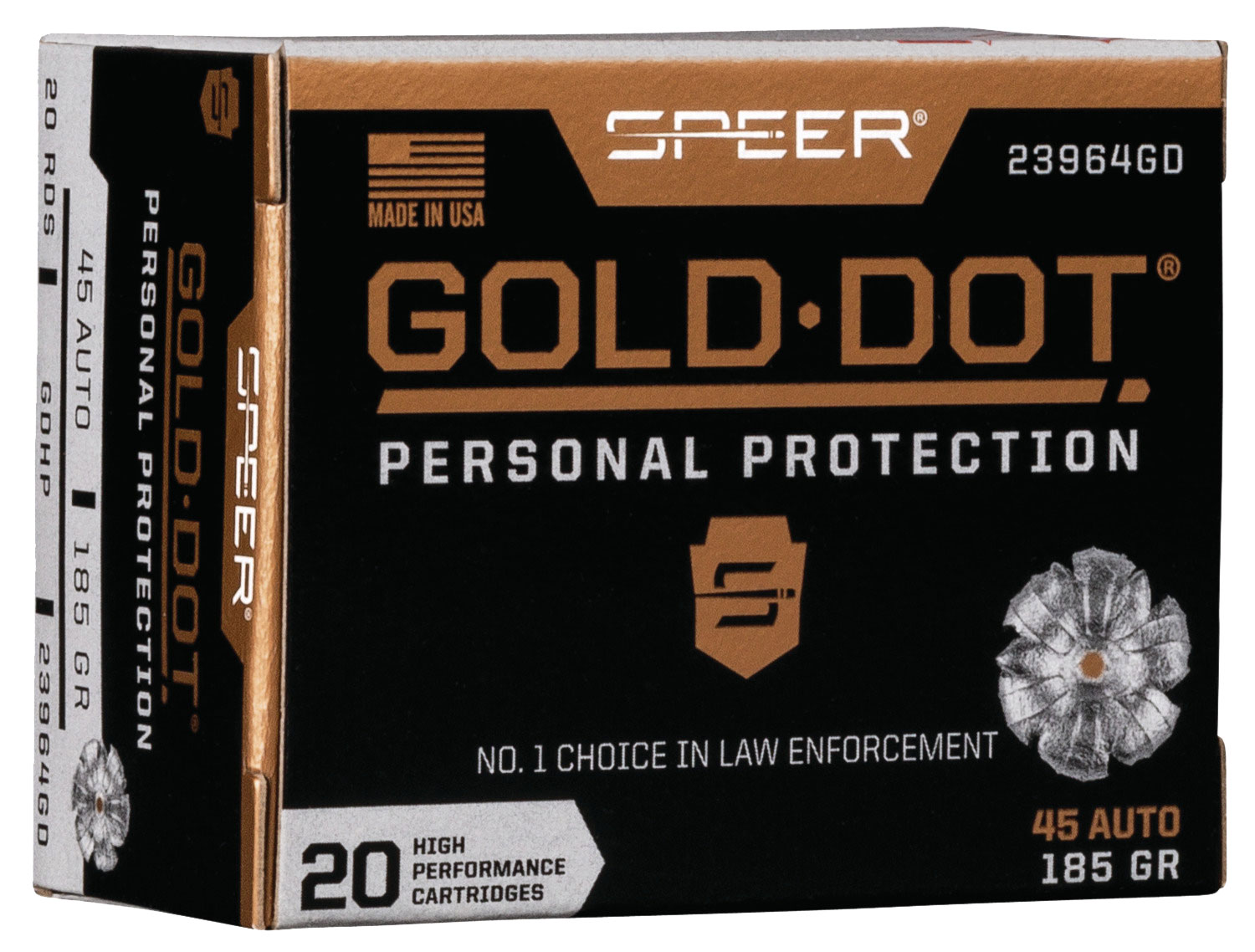 Speer 23964GD Gold Dot Personal Protection 45ACP 185gr Hollow Point 20 Per Box/10 Case