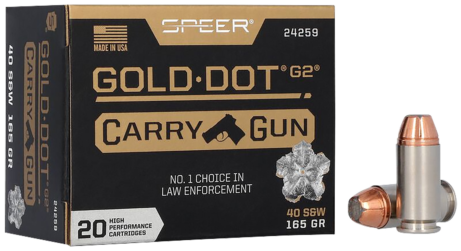 Speer 24259 Gold Dot Carry Gun 40S&W 165gr Hollow Point 20 Per Box/10 Case