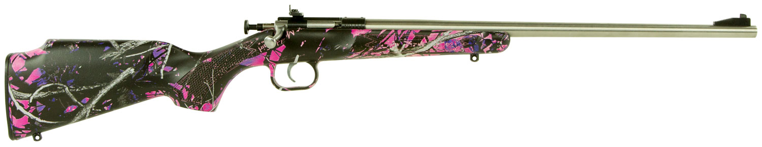 Crickett KSA2167 Youth 22 LR 1rd 16.12″ Stainless Steel Barrel, Fixed Front/Adjustable Rear Peep Sights, Hydro Dipped Muddy Girl Synthetic Stock w/11.5″ LOP, Rebounding Firing Pin Safety