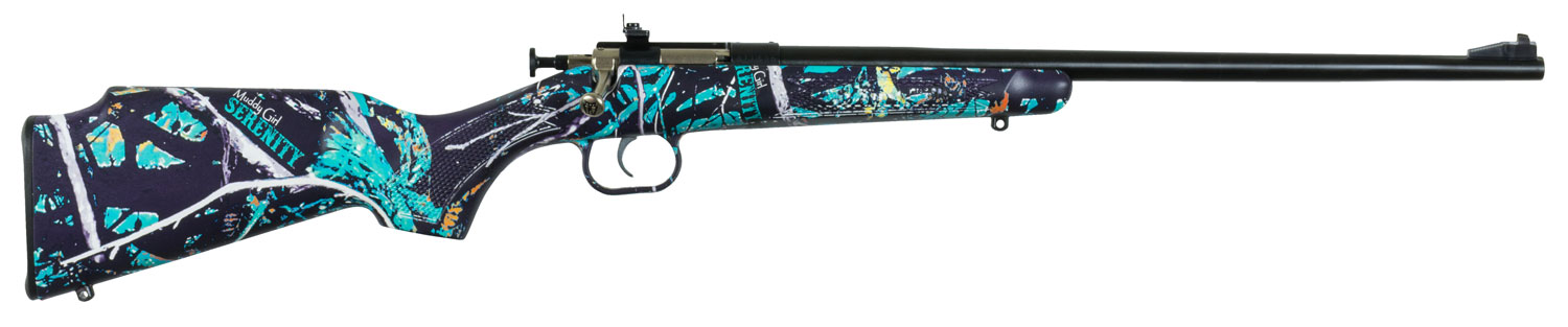 Crickett KSA2172 Youth 22 LR 1rd 16.12″ Blued Barrel & Receiver, Fixed Front/Adjustable Rear Peep Sights, Muddy Girl Serenity Synthetic Stock w/11.5″ LOP, Rebounding Firing Pin Safety