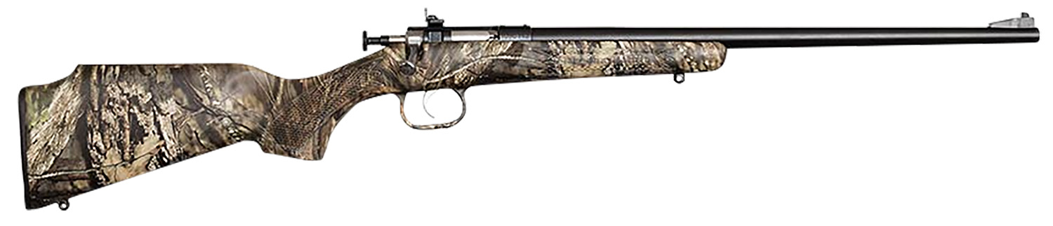 Crickett KSA2284 Youth 22 WMR 1rd 16.12″ Blued Barrel/Receiver, Fixed Front/Adjustable Rear Peep Sights, Mossy Oak Break-Up Synthetic Stock w/11.5″ LOP, Rebounding Firing Pin Safety
