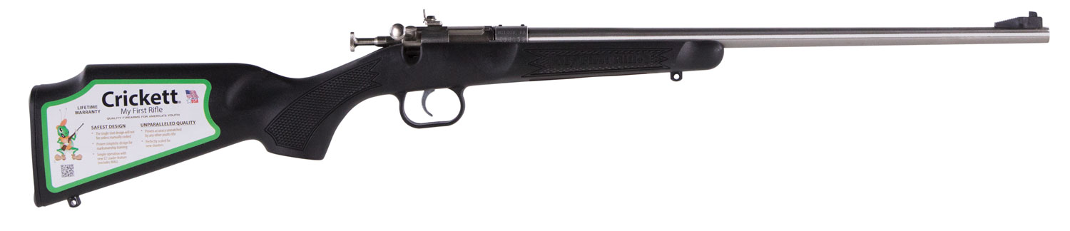 Crickett KSA2295 Youth 22 WMR 1rd 16.12″ Blued Barrel & Receiver, Fixed Front/Adjustable Rear Peep Sights, Black Synthetic Stock w/11.5″ LOP, Rebounding Firing Pin Safety