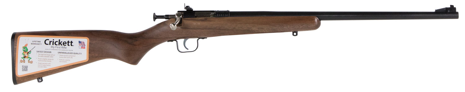 Crickett KSA2338 Youth 22 WMR 1rd 16.12″ Barrel & Receiver, Fixed Front/Adjustable Rear Peep Sights, Walnut Stock w/11.5″ LOP, Rebounding Firing Pin Safety