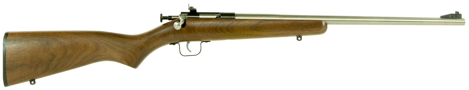 Crickett KSA3238 Youth 22 LR 1rd 16.12″ Stainless Steel Barrel, Fixed Front/Adjustable Rear Peep Sights, Walnut Stock w/11.5″ LOP, Rebounding Firing Pin Safety