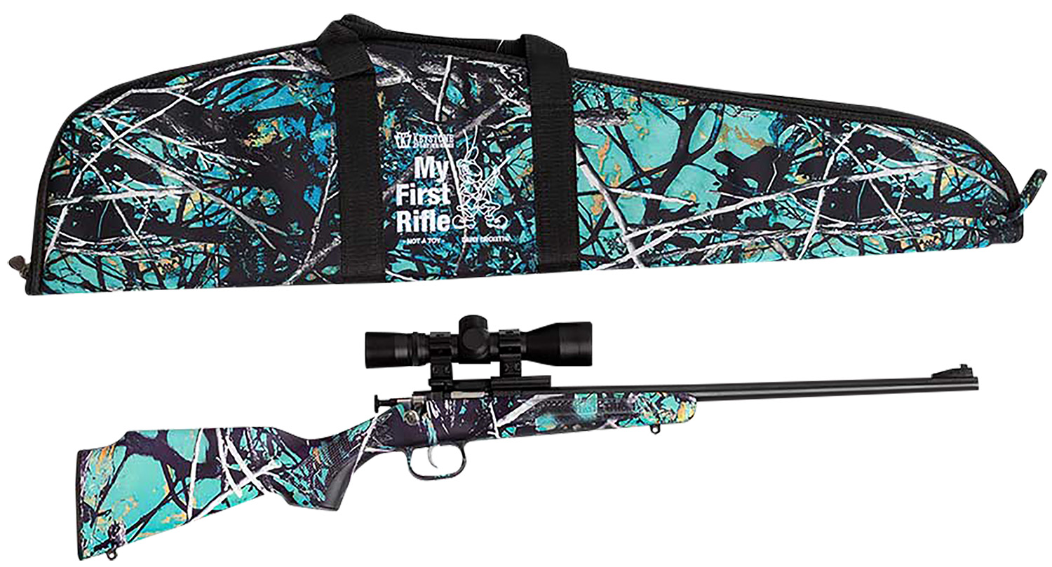 Crickett KSA2172BSC My First Rifle Package 22 S/L/LR Single Shot 16.10″ Blued Steel Barrel & Receiver, Muddy Girl Serenity Synthetic Fixed Stock, 4×32 Scope