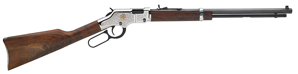 Henry H004AB Golden Boy American Beauty 22 Short, 22 Long or 22 LR Caliber with 16 LR/21 Short Capacity, 20″ Blued Barrel, Nickel-Plated Metal Finish & American Walnut Stock Right Hand (Full Size)