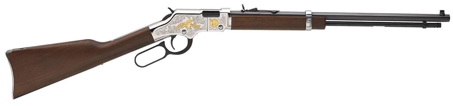 Henry H004SAT Golden Boy 2nd Amendment Tribute 22 Short,Long,LR 16 LR/21 Short 20″ Nickel Plated American Walnut Right Hand