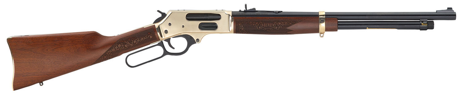 Henry H024410 Side Gate Full Size Frame 410 Gauge 5+1, 2.5″ Chamber 19.80″ Blued Steel Barrel, Polished Brass Steel Receiver, American Walnut Wood Stock