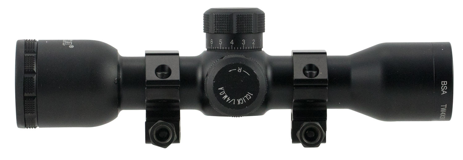 BSA TW4X30 Tactical Weapon Black Matte 4x 30mm 1″ Tube Mil-Dot Reticle Features AR & SKS Mounts & Rings