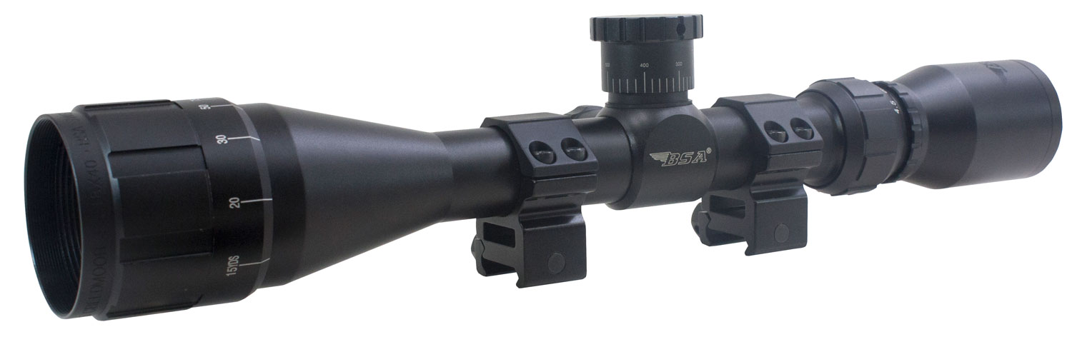 BSA 2239X40AOW Sweet 22 with Matte Black Finish, 3-9x 40mmAO, 30/30 Duplex Reticle, 1″ Tube, 25 MOA Adj Size & Dovetail Mount Type Includes Rings