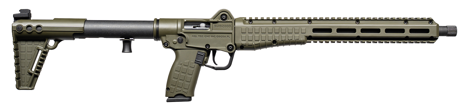 Kel-Tec SUB2K10GLKGRN SUB2000 Gen3 10mm Auto 15+1 16.15″ Black Threaded Barrel, OD Green Picatinny Rail Receiver, M-LOK Handguard, Rotating Forend, 3 Position Adj OD Green Polymer Stock, Glock 20 Grip