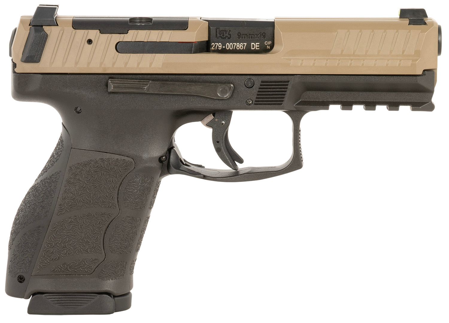HK 81001196 VP9A1 Full Size 9mm Luger 15+1 4.53″ Barrel, Flat Dark Earth Steel Optic Ready/Serrated Slide, Brown Polymer Frame w/Picatinny Rail, Interchangeable Backstrap Grip, Ambidextrous