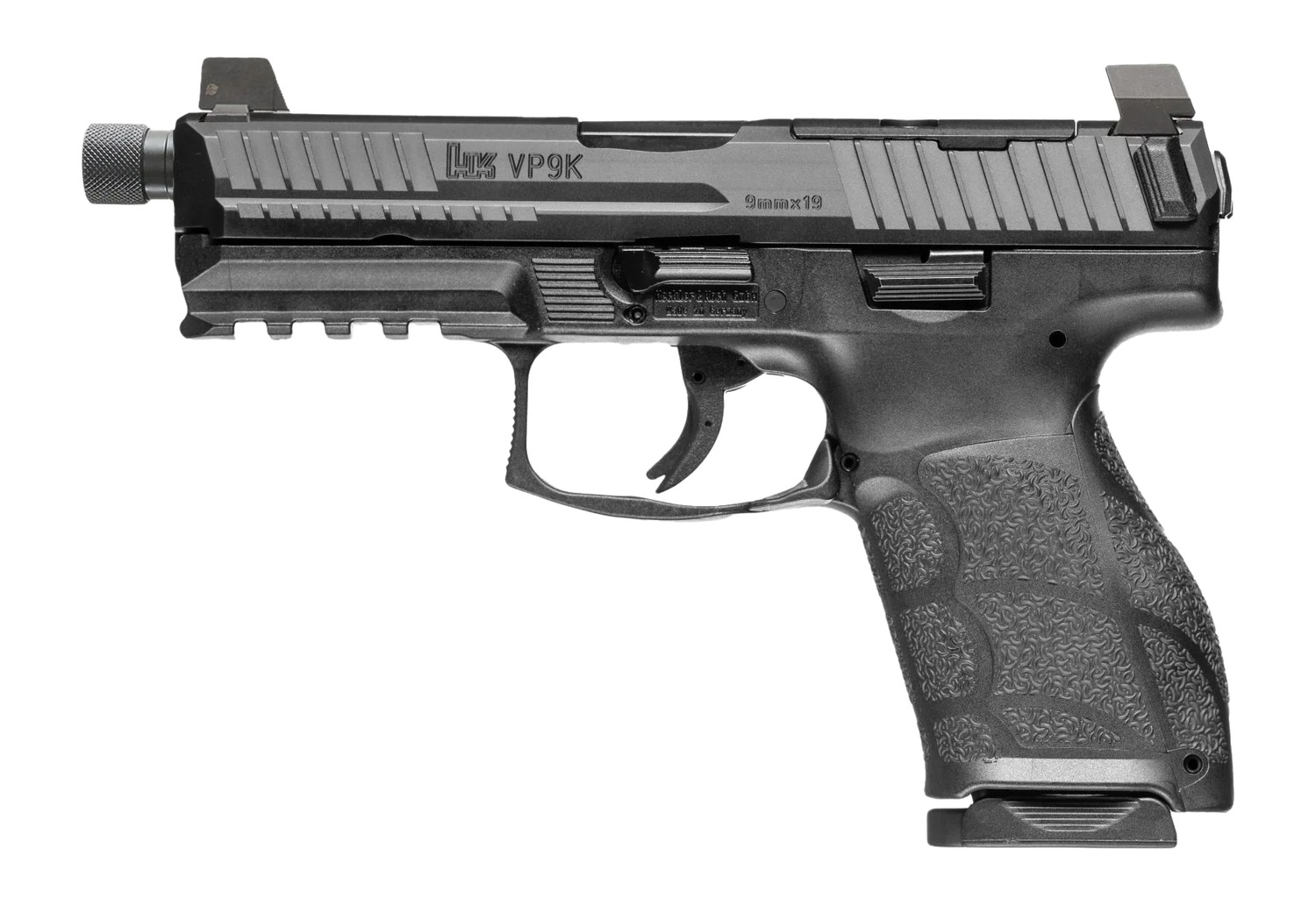 HK 81001231 VP9A1 K Tactical 9mm Luger 10+1 4.70″ Black Threaded Barrel, Black Steel Optic Ready/Serrated Slide, Black Polymer Frame w/Picatinny Rail, Textured Grip
