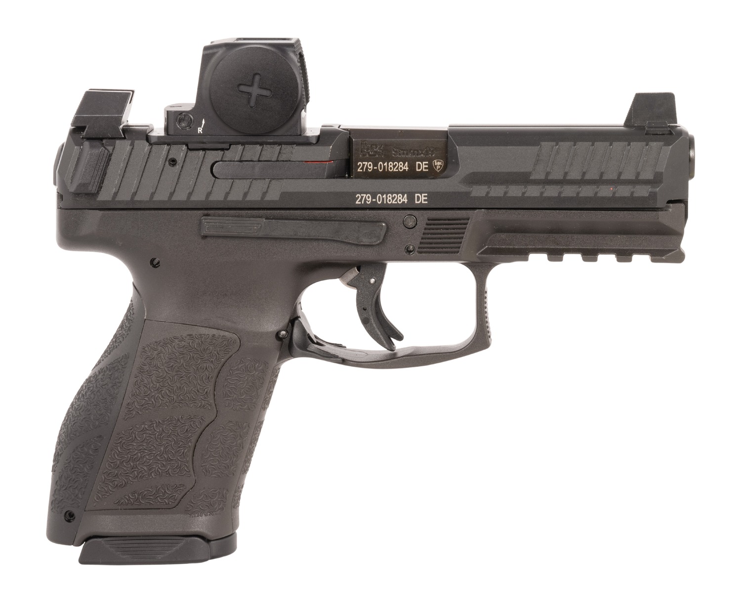 HK 81001348 VP9A1 K w/Optic Compact Frame 9mm Luger 15+1 4.09″ Black Barrel, Black Steel Serrated w/Optic Slide, Black Polymer Frame w/Picatinny Rail, Interchangeable Backstrap Grip, Vortex CCW