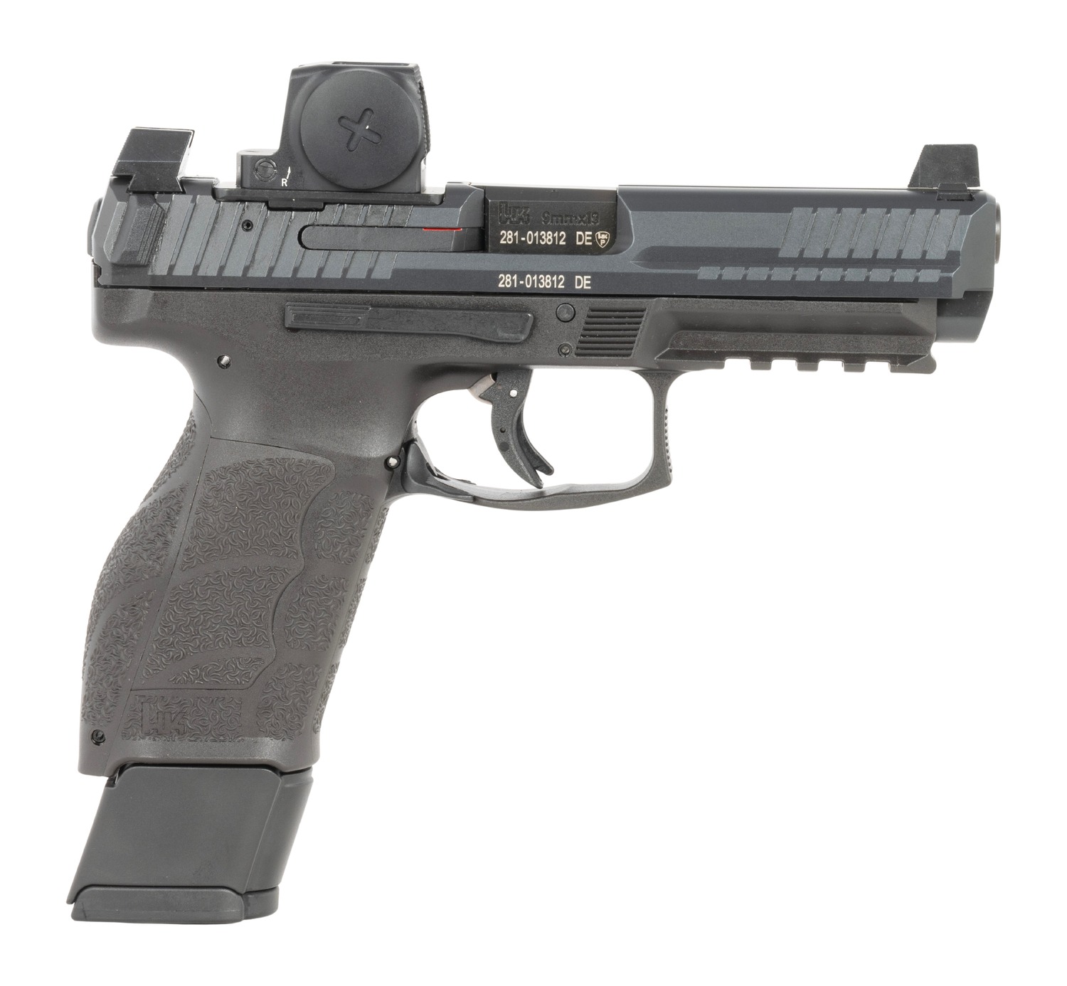 HK 81001350 VP9A1 F w/Optic 9mm Luger 20+1 4.53″ Black Barrel & Steel Serrated w/Optic Slide, Black Polymer Frame w/Picatinny Rail, Textured Grip, Vortex CCW