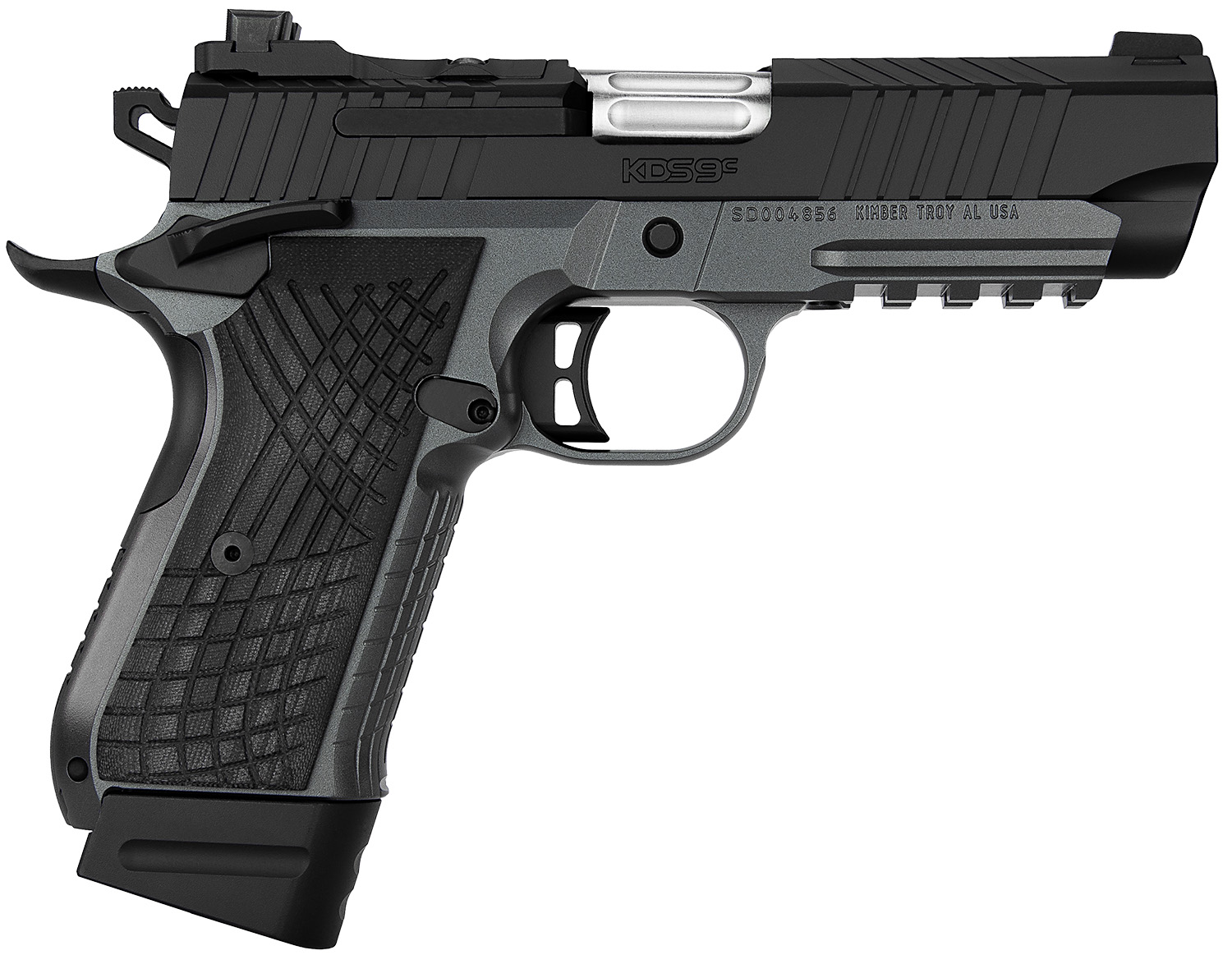 Kimber Mfg.,inc 3100015 KDS9C 9mm 15+1 4.09″ KimPro Gray/Black Front and Rear Serrations Stainless Steel Black Crosshatch cut G-10 Grip