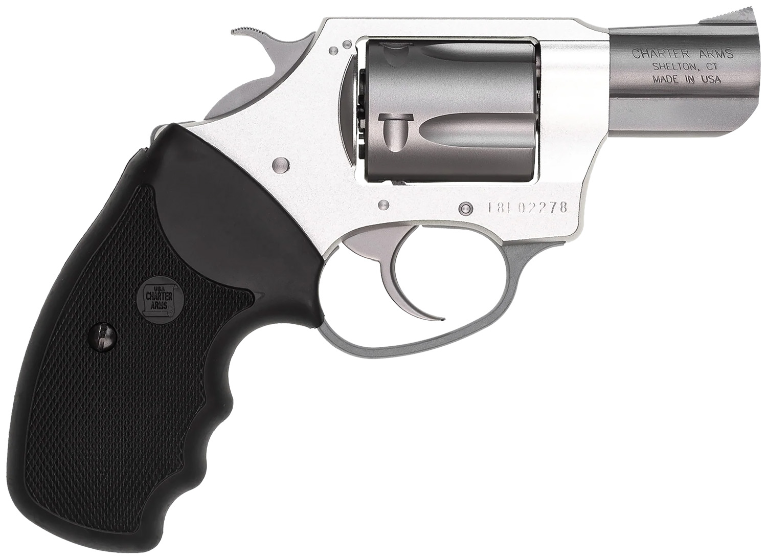 Charter Arms 53820 Undercover Lite Compact 38 Special, 5 Shot 2″ Stainless Steel Barrel & Cylinder, Anodized Aluminum Frame w/Black Finger Grooved Rubber Grip, Exposed Hammer