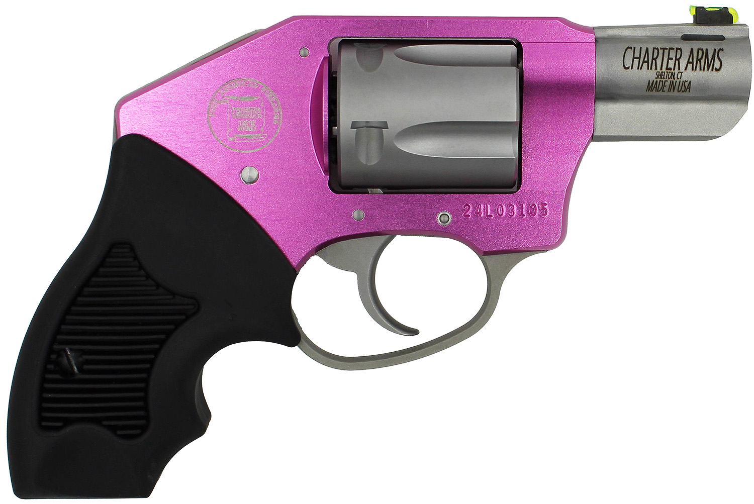 Charter Arms 53831 Undercover Lite Pink Lady Small 38 Special, 5 Shot 2″ Stainless Steel Barrel & Cylinder, Pink Aluminum Frame w/Black Finger Grooved Rubber Grip, Concealed Hammer