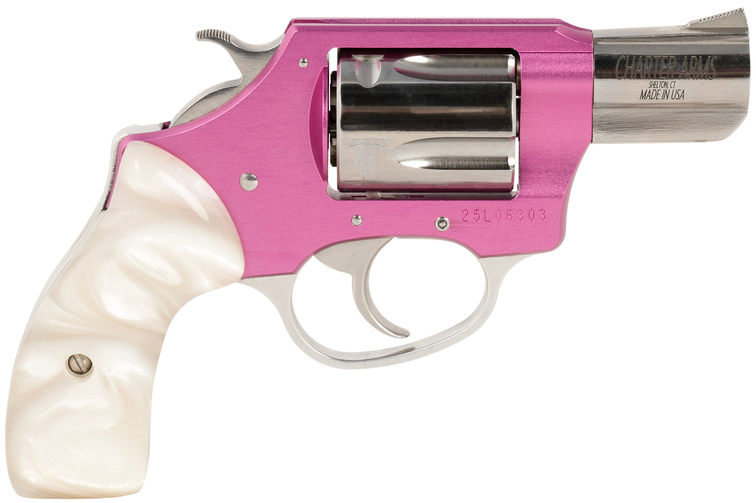Charter Arms 53839 Undercover Lite Chic Lady Small 38 Special 5 Shot 2″ High Polished Stainless Steel Barrel & Cylinder, Pink Aluminum Frame, Pearl Grip, Exposed Hammer