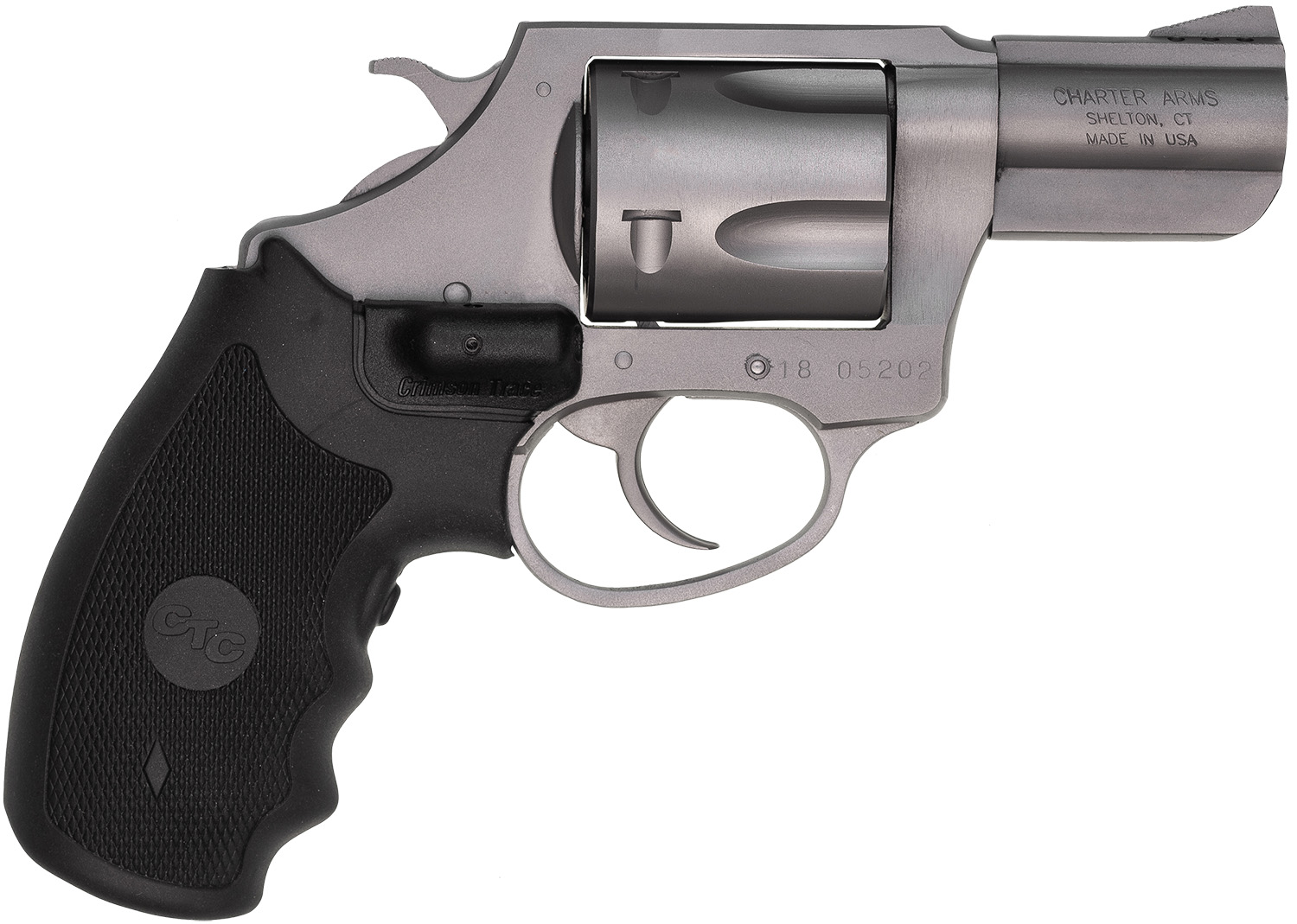 Charter Arms 73524 Mag Pug  Large 357 Mag, 5 Shot 2.20″ Matte Stainless Steel Barrel, Cylinder & Frame w/Black Crimson Trace Laser Grip