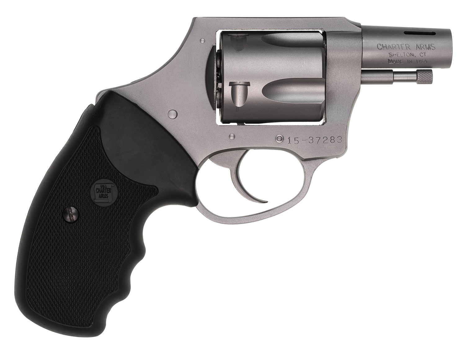 Charter Arms 74429 Boomer Large 44 Special, 5 Shot 2″ Matte Stainless Steel Ported/Tapered Barrel, Matte Stainless Cylinder & Frame w/Black Finger Grooved Rubber Grip