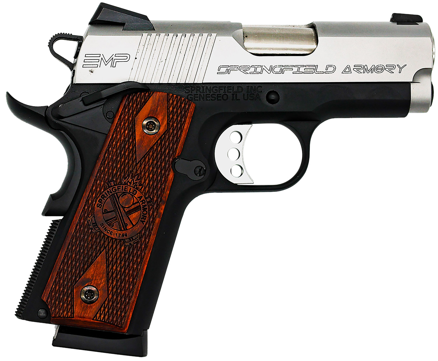 Springfield Armory PI9209LCA 1911 EMP *CA Compliant 9mm Luger 3″ 9+1 Black Hardcoat Anodized Stainless Steel Slide Crossed Cannon Cocobolo Grip
