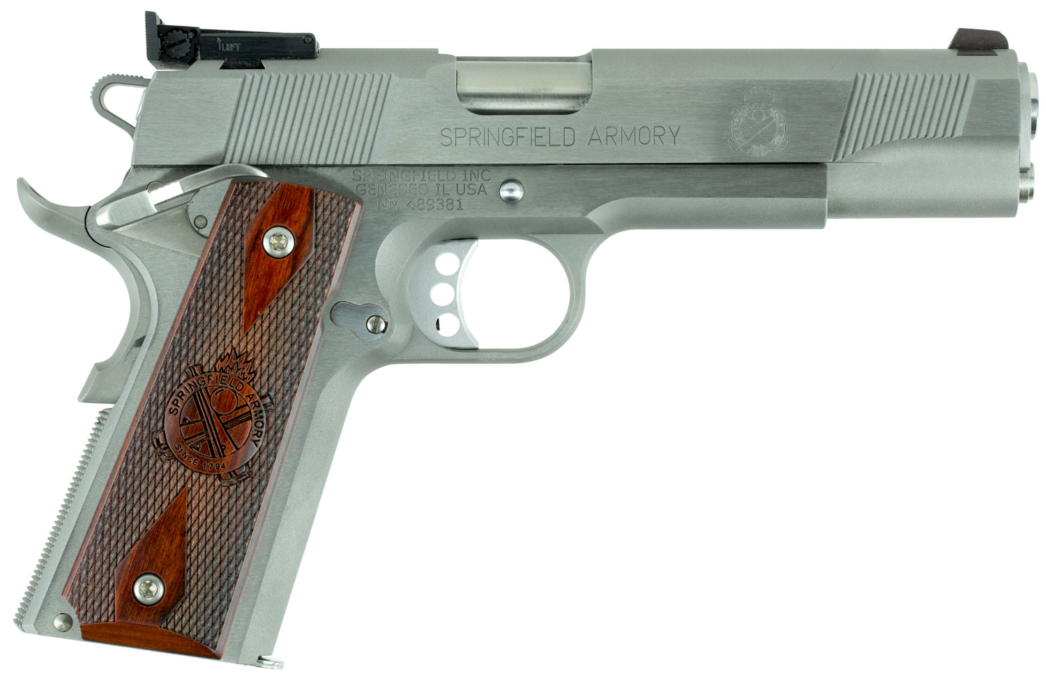 Springfield Armory PI9132LCA 1911 Loaded Target *CA Complaint 45 ACP 7+1, 5″ Stainless Match Grade Stainless Barrel, Serrated Slide & Steel Frame w/Beavertail, Crossed Cannon Cocobolo Grip
