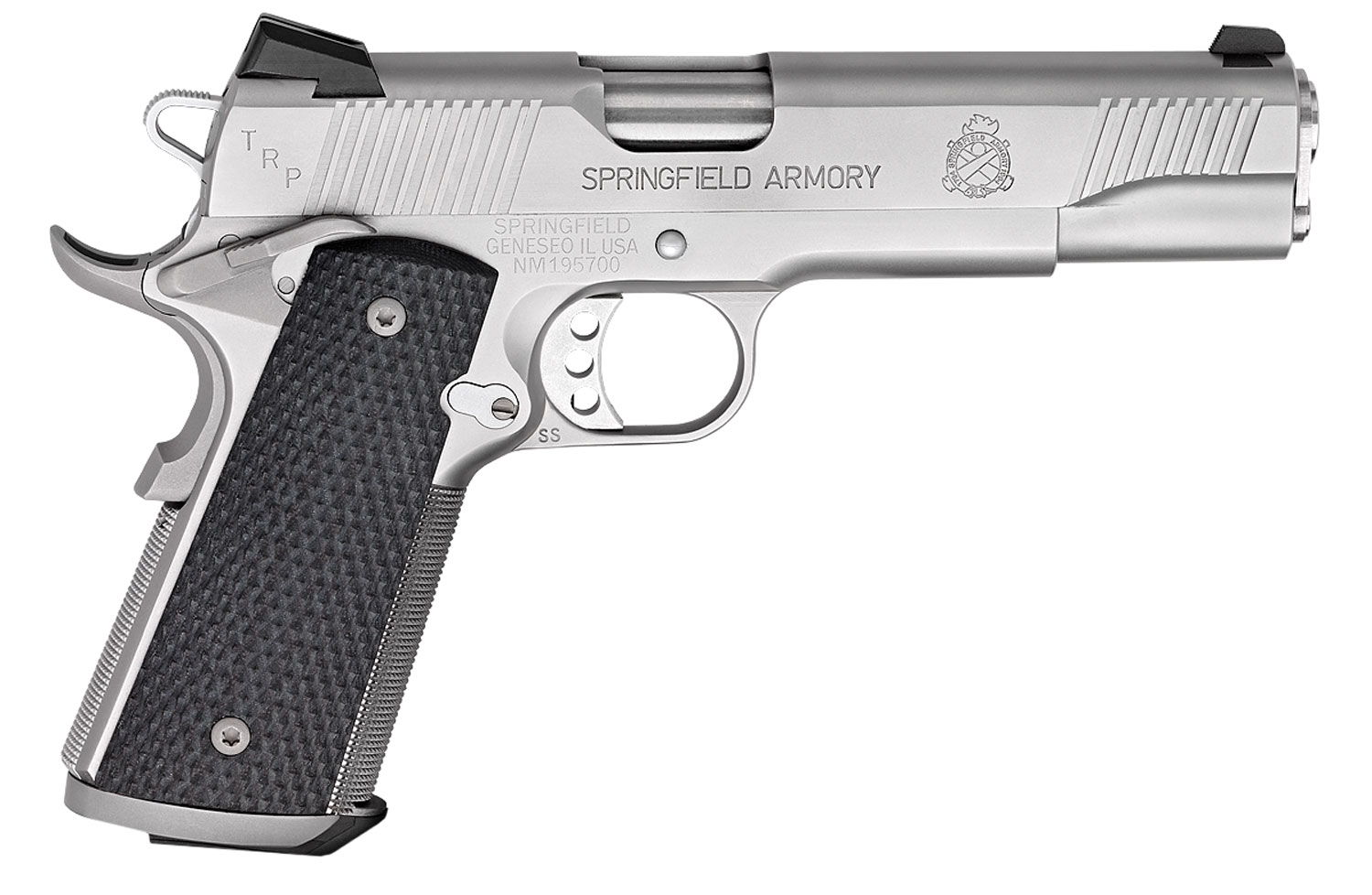 Springfield Armory PC9107LCA18 1911 TRP *CA Compliant 45 ACP 7+1, 5″ Match Grade Steel Steel Barrel, Serrated Slide & Frame w/Beavertail, Black G10 Grip