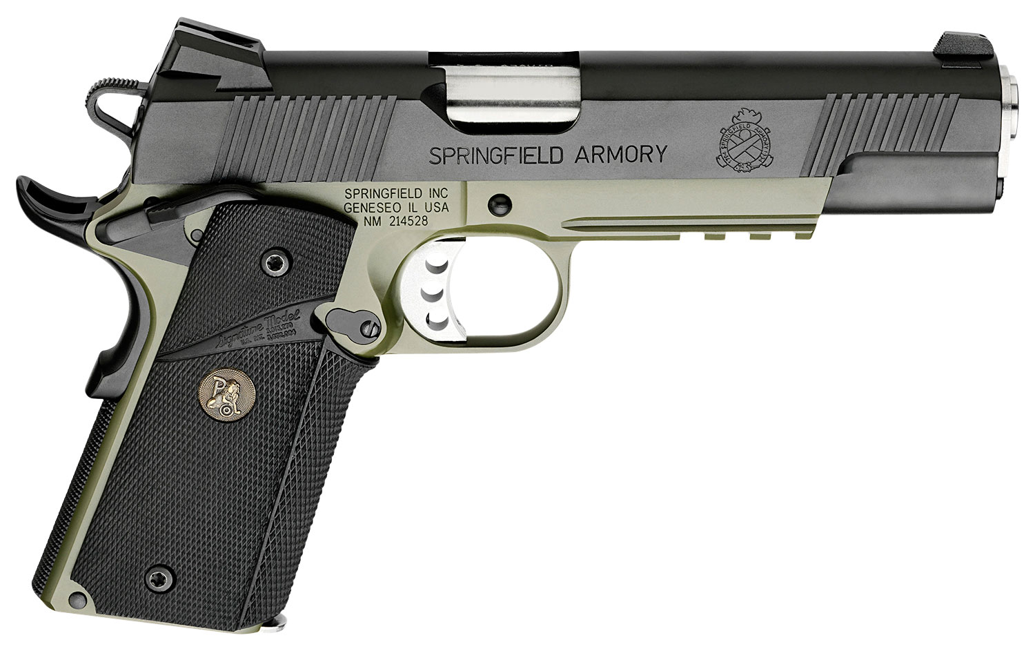 Springfield Armory PX9105MLCA18 1911 Loaded Operator *CA Compliant 45 ACP 5″ 7+1 OD Green Armory Kote Black Armory Kote Carbon Steel Slide Black Wraparound Rubber Grip