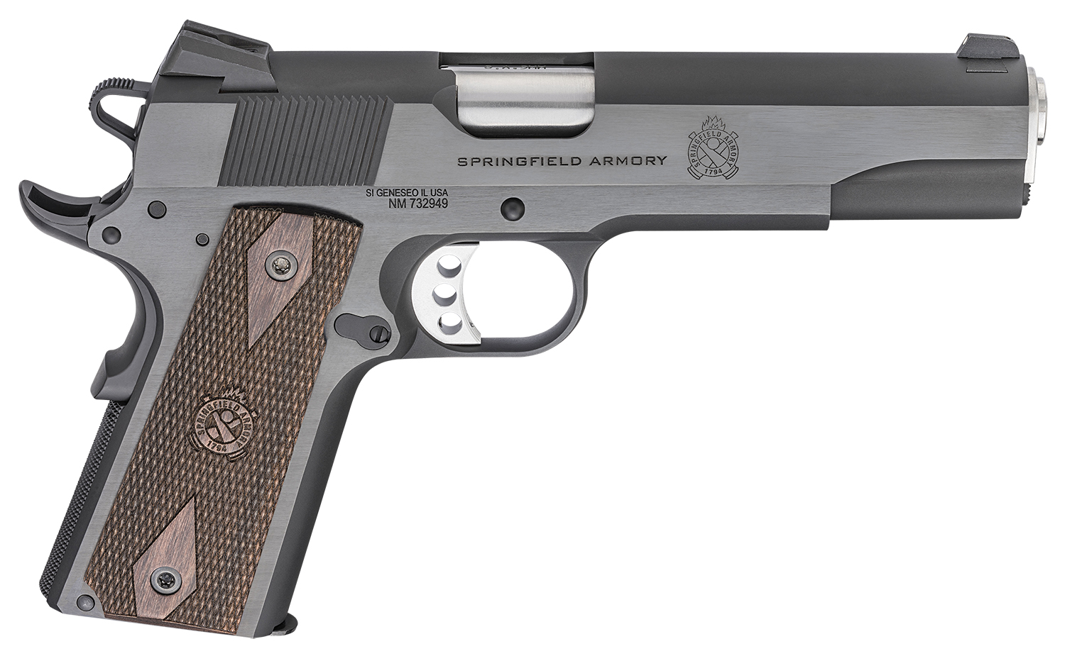 Springfield Armory PX9419 1911 Garrison 9mm Luger 9+1, 5″ Stainless Match Grade Steel Barrel, Blued Serrated Carbon Steel Slide, Carbon Steel Frame w/Beavertail, Thin-Line Wood Grip