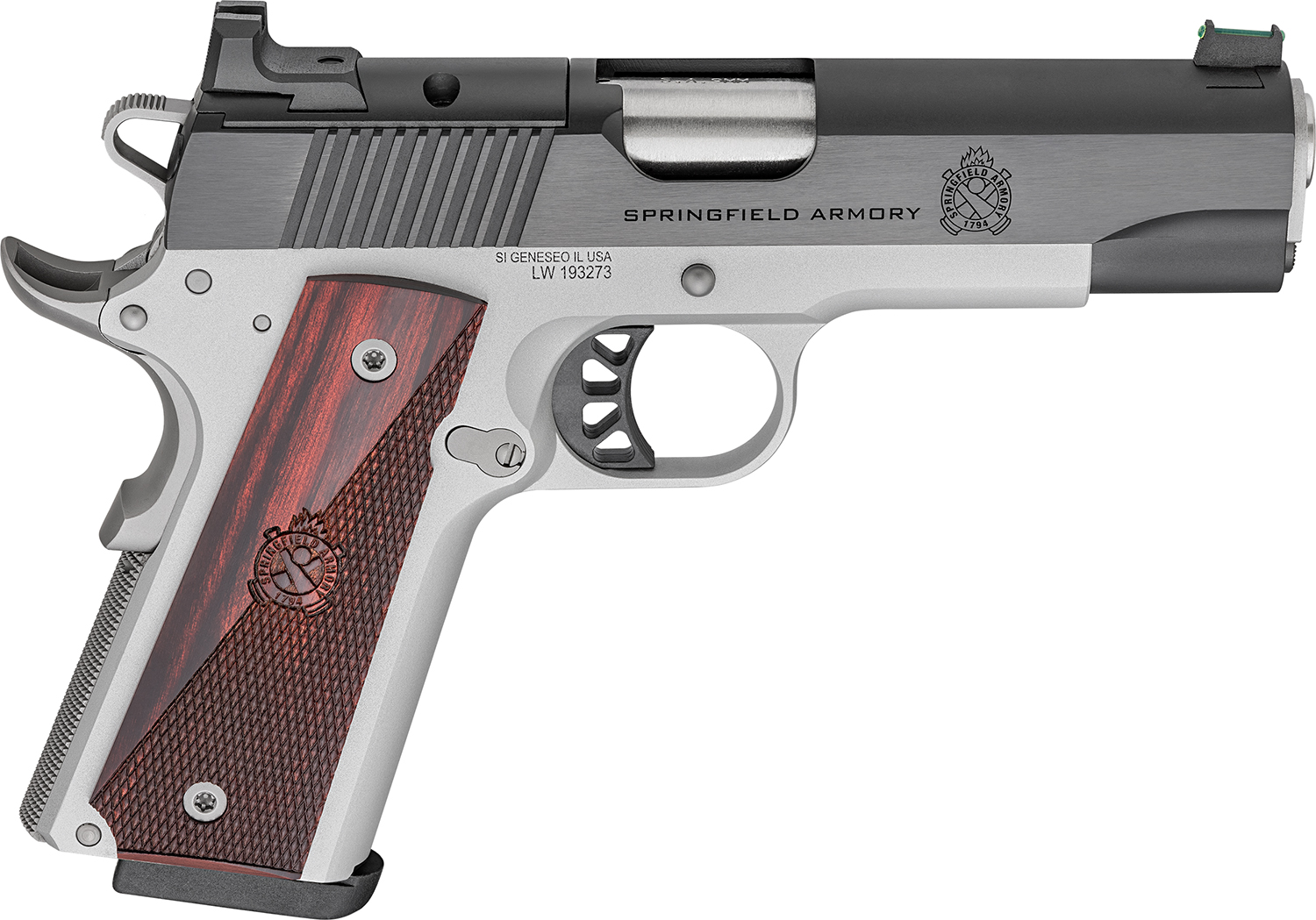 Springfield Armory PX9117LAOS 1911 Ronin 9mm 9+1 4.25″ Stainless Steel Barrel Optic Ready Blued Slide Crossed Cannons Checkered Grip