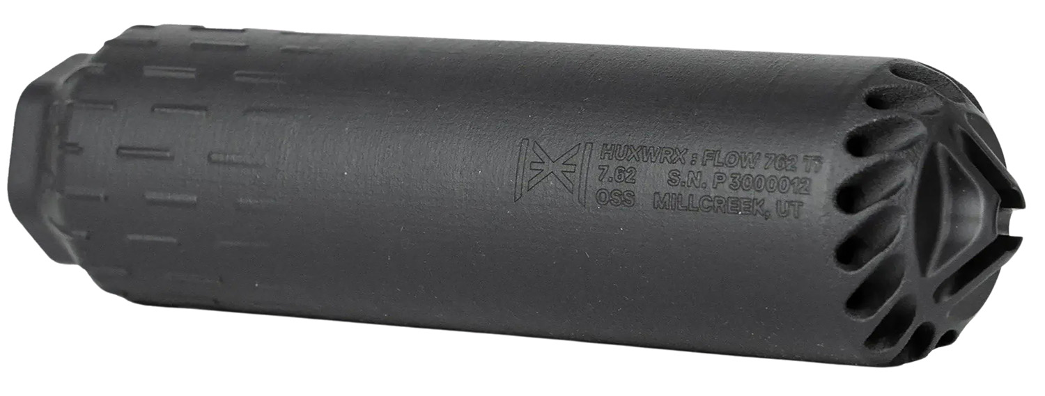 Huxwrx 2748 FLOW 762 TI 30 Cal (7.62mm), 6.70″ Long 1.80″ Diameter, Black Titanium, 5/8″-24 tpi DT Mount
