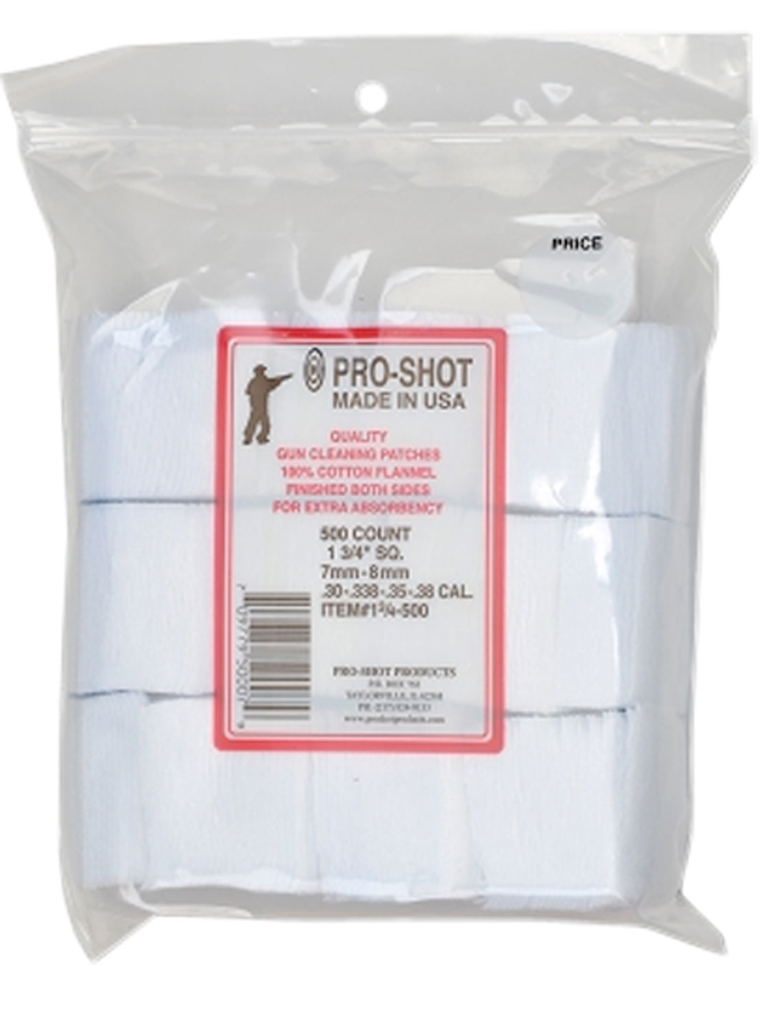 Pro-Shot 134500 Cleaning Patches .38/ 6mm/ 7mm Cal 1.75″ Square Cotton Flannel 500 Pack