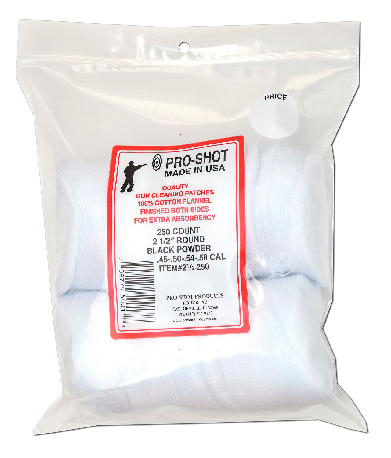 Pro-Shot 212250 Cleaning Patches .45 – .58 Cal 2.50″ Round Cotton Flannel 250 Pack