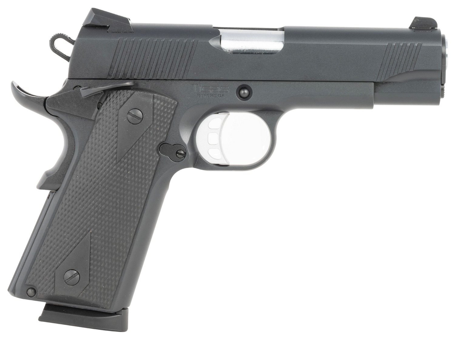 Tisas Arms 10100121 1911  Carry 9mm Luger 9+1 4.25″ Black Cerakote Carbon Steel Serrated Slide & Frame w/Beavertail, Black Rubber Grip