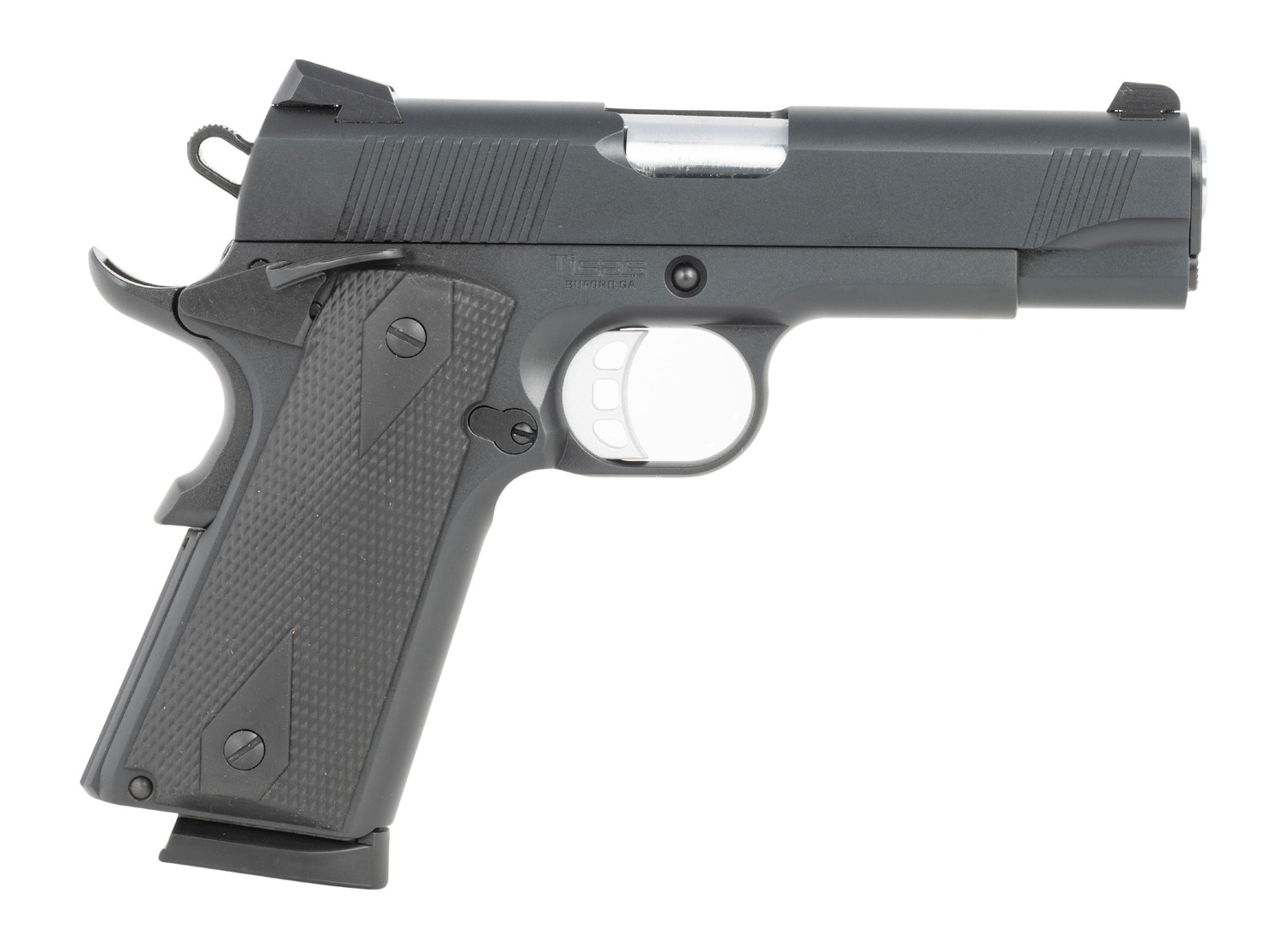 Tisas Arms 10100119 1911  Carry 45 ACP 8+1 4.25″ Black Cerakote Carbon Steel Serrated Slide & Frame w/Beavertail, Black Rubber Grip