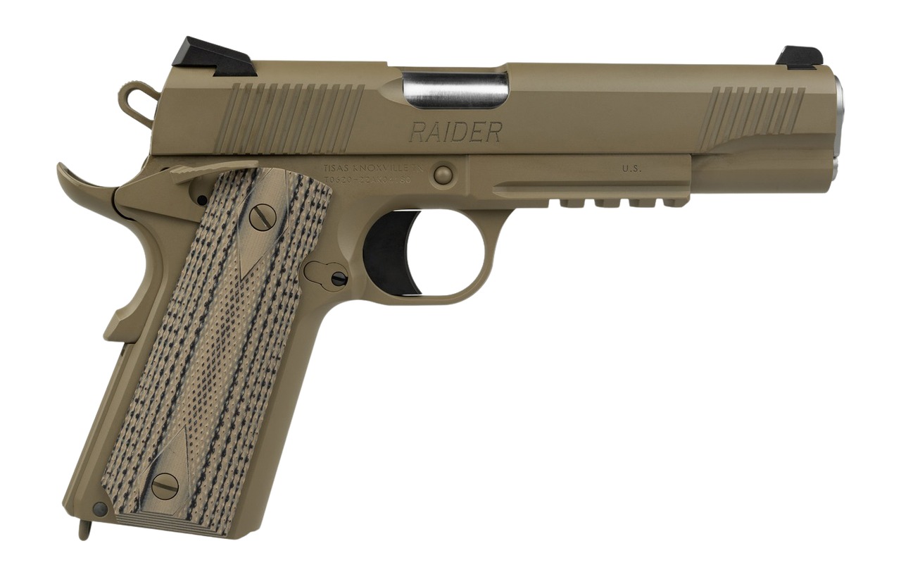 Tisas Arms 10100549 1911 Duty 9mm Luger 9+1 5″ Stainless Barrel, Flat Dark Earth Cerakote Stainless Steel Serrated Slide & Frame w/Picatinny Rail, G10 Grip