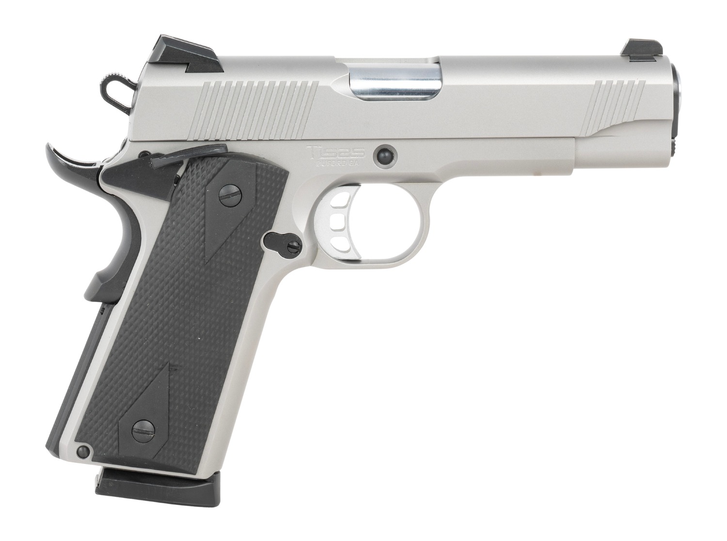 Tisas Arms 10100123 1911 Carry 45 ACP 8+1 4.25″ Stainless Steel Serrated Slide & Frame w/Beavertail, Black Rubber Grip