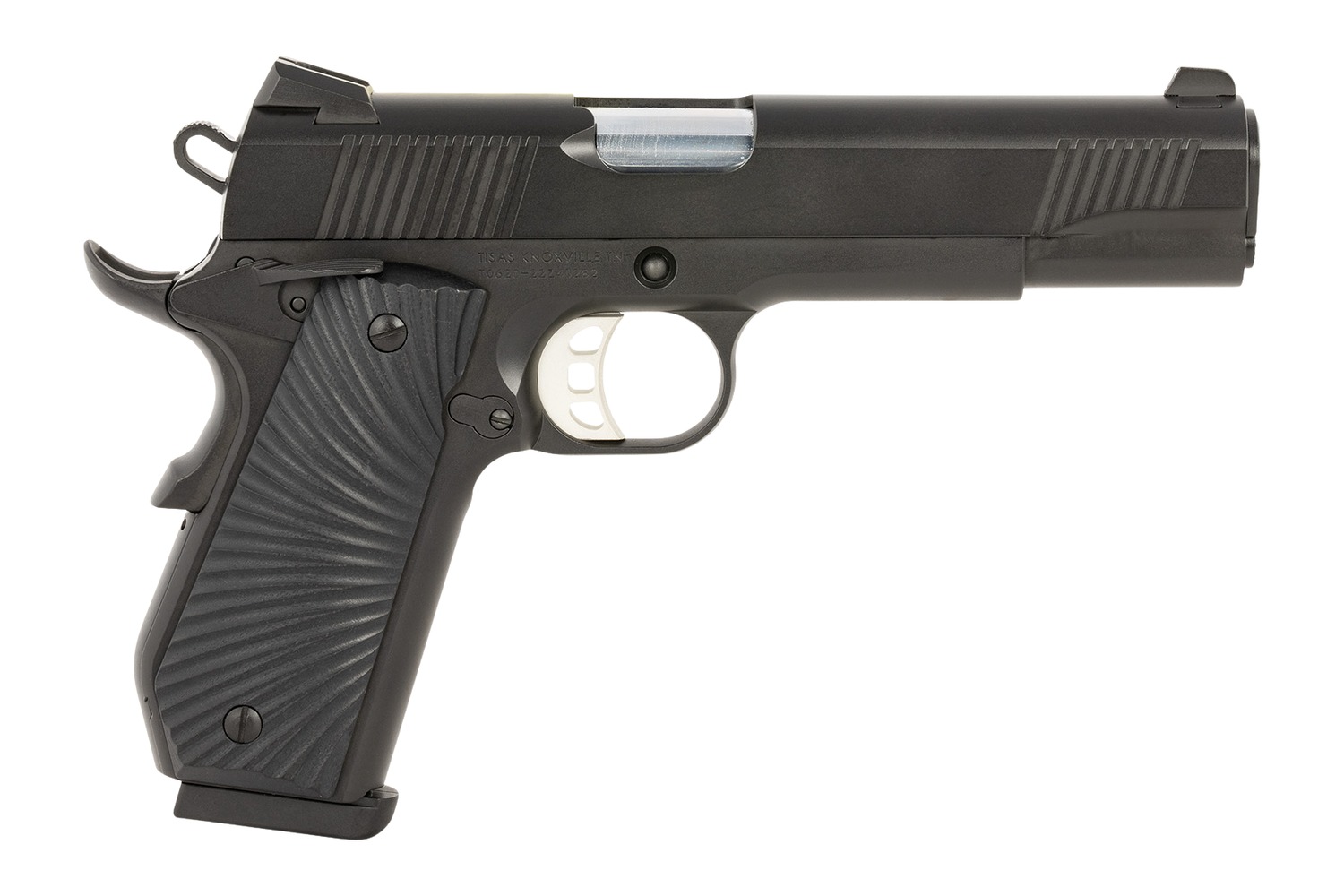 Tisas Arms 10100502 1911 Duty 45 ACP 8+1 5″ Stainless Steel Barrel, Black Cerakote Carbon Steel Serrated Slide & Frame w/Beavertail, Black G10 Starburst Grip