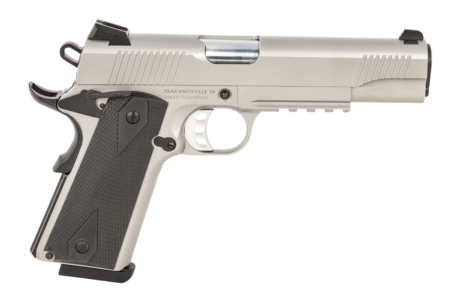Tisas Arms 10100533 1911 Duty 45 ACP 8+1 5″ Stainless Steel Barrel, Serrated Slide & Frame w/Picatinny Rail, Black Rubber Grip