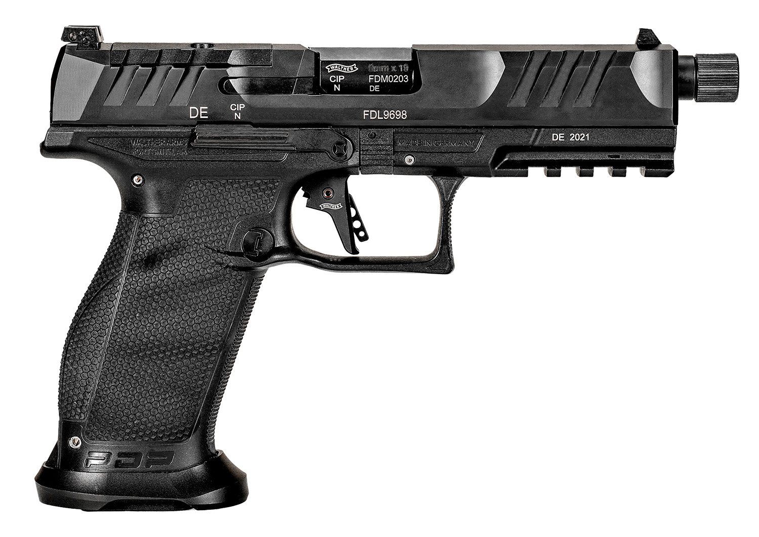 Walther Arms 2842521 PDP Pro SD 9mm Luger 18+1 5.10″ Threaded Barrel, Black, Optic Cut/Serrated Slide, Polymer Frame with Pic. Rail, Performance Duty Grip, Flared Magwell