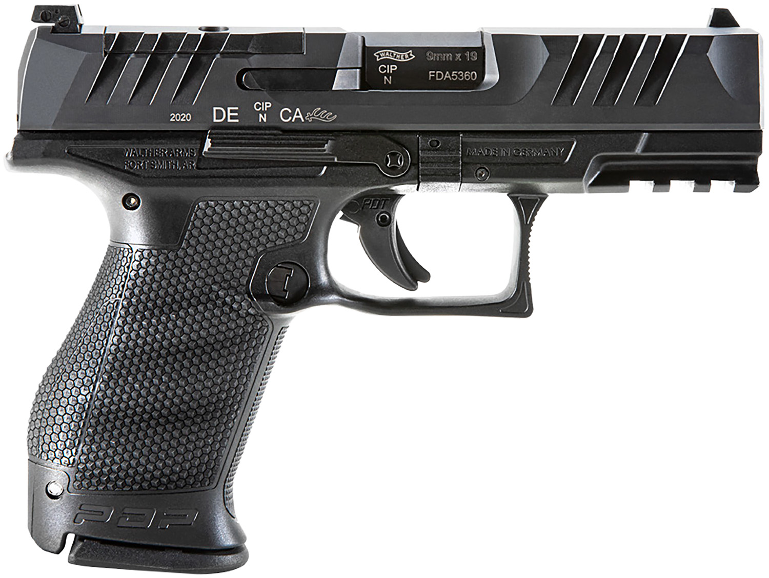 Walther Arms 2854686 PDP Compact Frame 9mm Luger 10+1 4″ Black Steel Barrel, Black Optic Ready/Serrated Steel Slide, Black Polymer Frame w/Picatinny Rail, Textured Polymer Grip, Ambidextrous