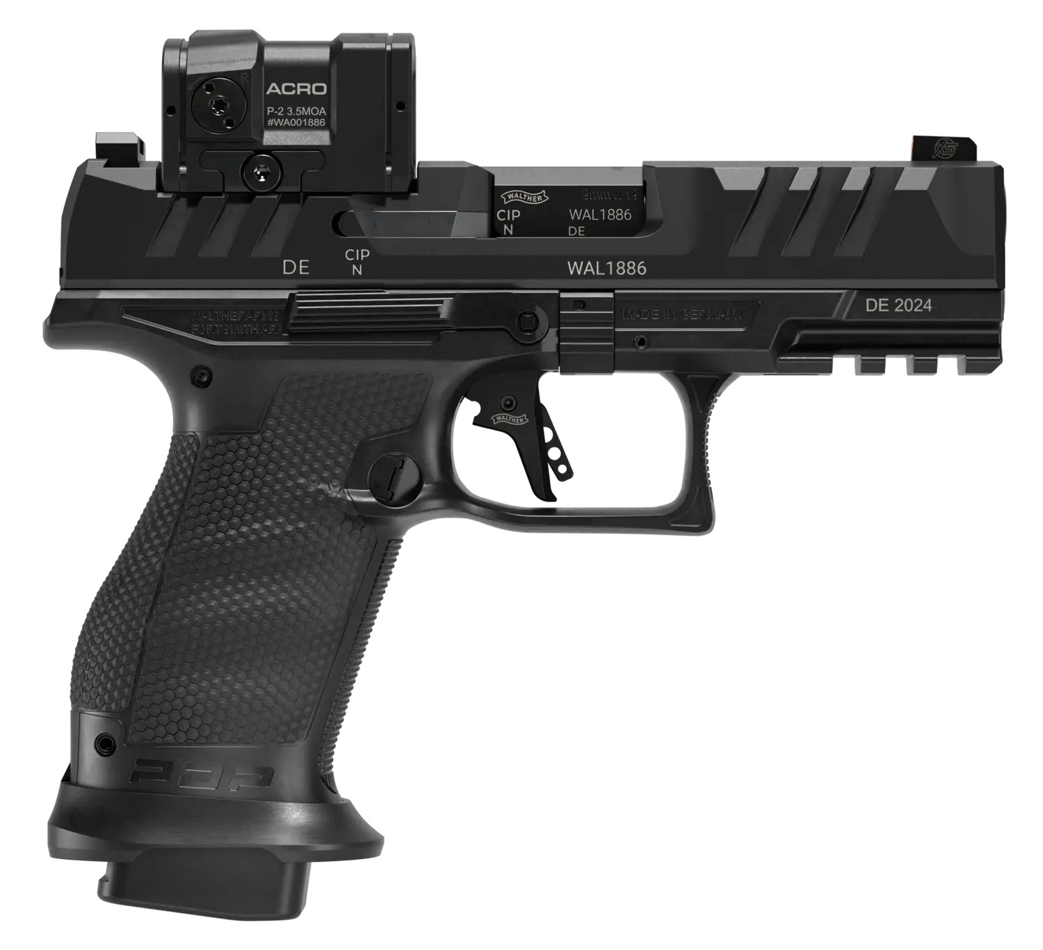 Walther Arms 4797068 PDP Pro ACRO Compact 9mm Luger 10+1 4″ Black Polygonal Rifled Barrel, Serrated w/Optic Slide, Black Polymer Frame w/Picatinny Rail, Textured Polymer Grip, Aimpoint Acro P-2 Red Do