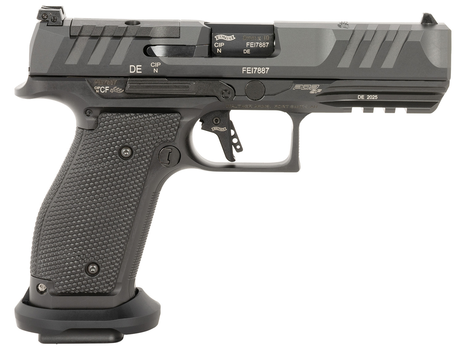 Walther Arms 2897008 PDP Pro Full Size Frame 9mm Luger 20+1 4.50″ Black Steel Barrel, Black Optic Ready/Serrated Steel Slide, Black Steel Frame w/Picatinny Rail, Textured Polymer Grip