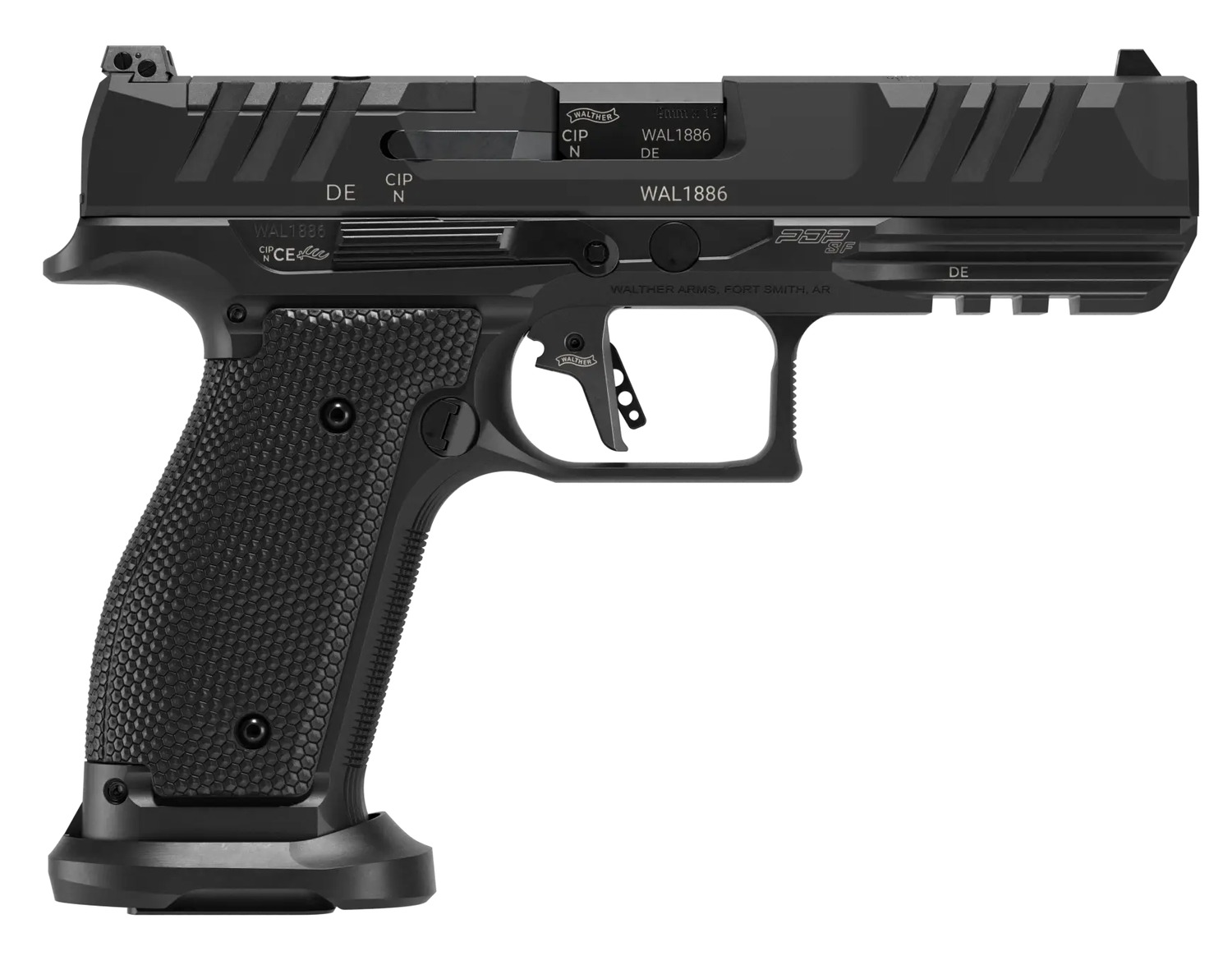 Walther Arms 289700810 PDP  Full Size 9mm Luger 10+1 4.50″ Black Polygonal Rifled Barrel, Black Optic Ready/Serrated Slide, Black Steel Frame w/Picatinny Rail, Textured Wraparound Grip
