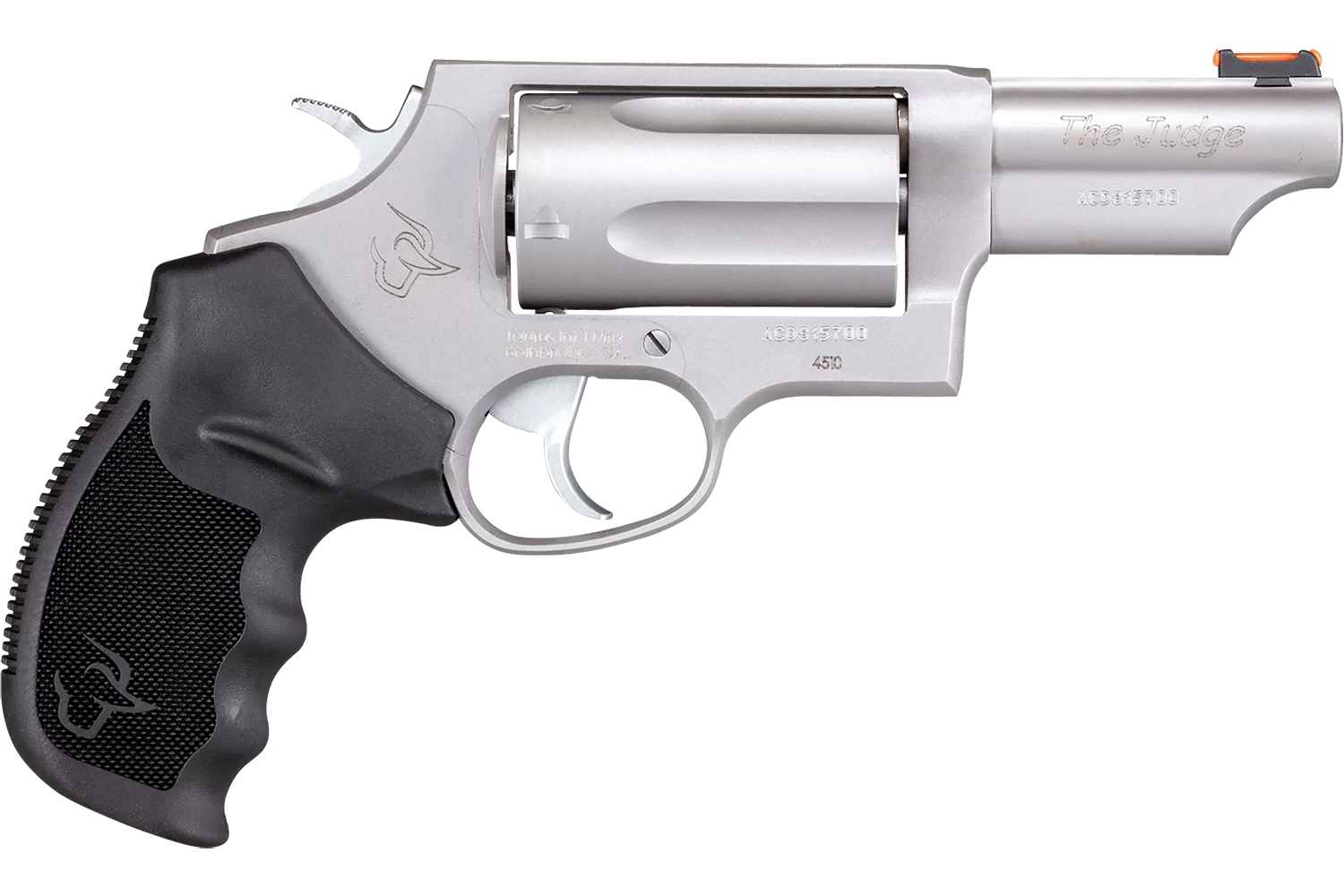 Taurus 2-441039T Judge Compact 45 Colt (Long Colt)/410 Bore 5rd Shot 3″ Matte Stainless Steel Barrel, Cylinder & Frame, Black Ribber Grip, Transfer Bar Safety, Exposed Hammer