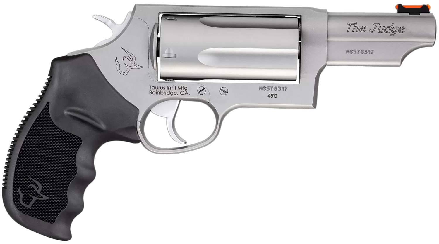 Taurus 2-441039MAG Judge Magnum Compact 45 Colt (LC)/410 Mag 5rd, 3″ Matte Stainless Steel Barrel, Cylinder & Frame, Black Finger Groove Grip, Exposed Hammer